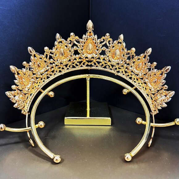 Gold Crown Crystal Tiara, Princess Crown, Gold Wedding Tiara, Wedding Ruby Crown main image 6